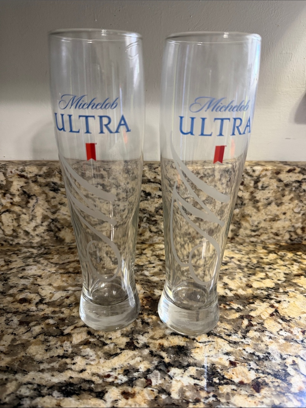 Michelob Ultra Branded Clear Pilsner Glasses in Blue and Red - Set of 2